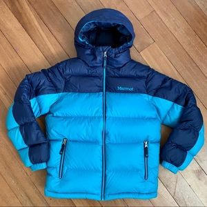 Marmot Two-tone Blue 700 Fill Hooded Puffer Jacket